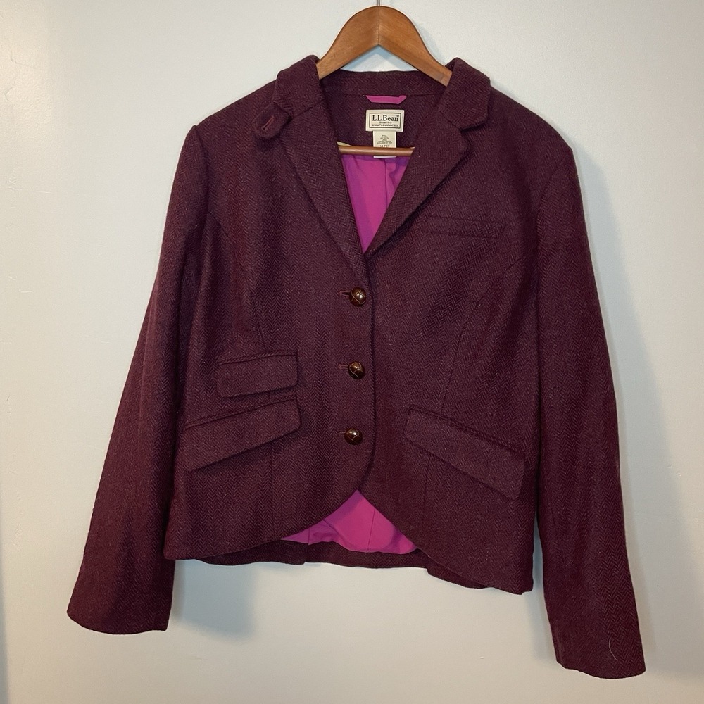 LL BEAN Plum Pink Wool Blend Blazer 14P Petite NWOT Career